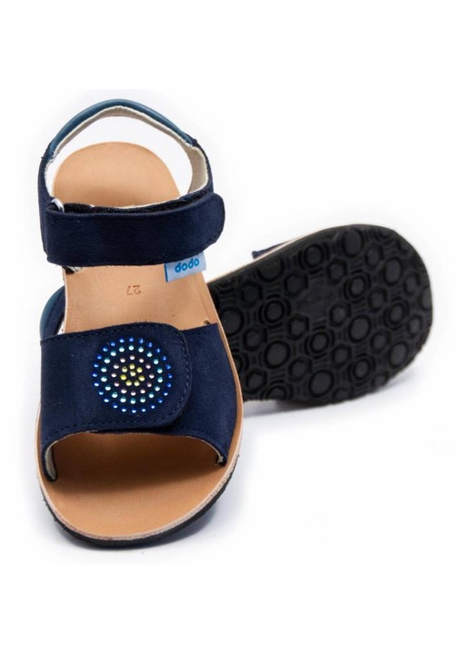 Детски боси сандали Dodo Shoes Active Cinnemon, от естествена кожа с гъвкава подметка за първи стъпки, Тъмносин