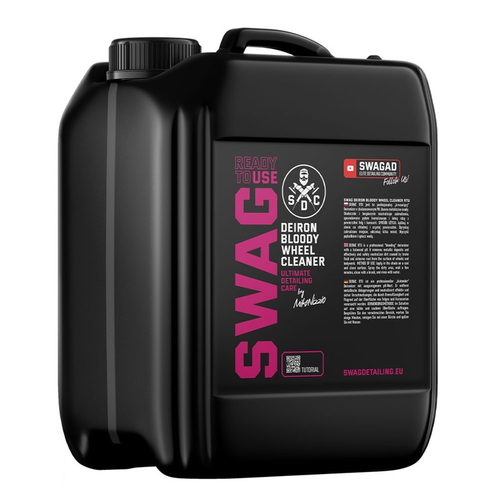 Solutie pentru jante si vopsea Swag, DEIRON BLOODY WHEEL CLEANER RTU V1.1, 5L, formula gel, pH echilibrat