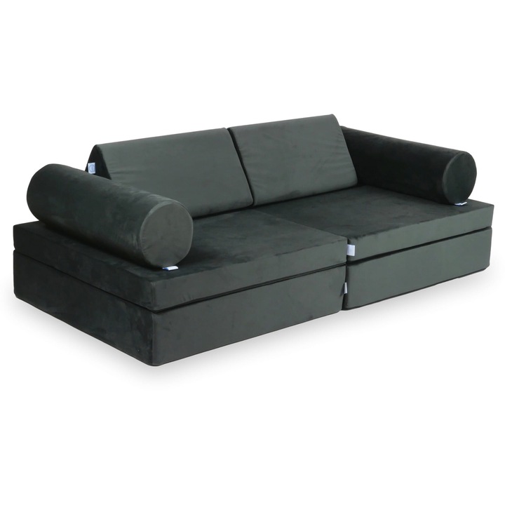 Sofa de joaca Montessori, Mimii, confort, multicolor, 2x mare 83x83x17cm, 2x mic 83x83x9cm, 2x triunghiuri 32x32x59cm, 2x cilindru mediu fi21x68cm, 2x perna mica 33x33cm