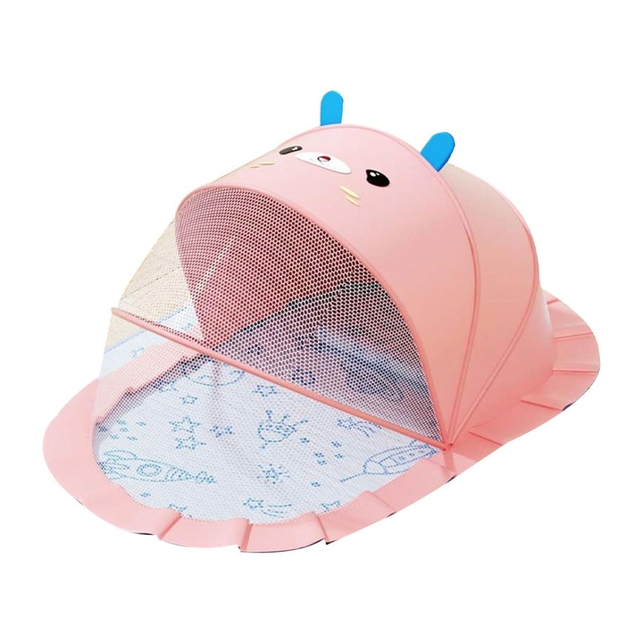 Husa Anti-Tantari pentru Protectie Bebelusi, Model Pliabil, Protectie 360°, Parasolar Integrat, 60x55x5 cm, Roz