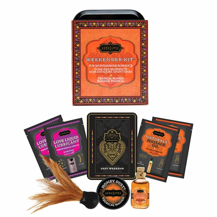 Set de produse de ingrijire KamaSutra The Weekender Mini, parfum mango, dimensiuni miniaturale
