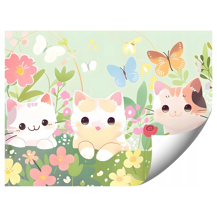 Gyerekszobai fotótapéta, Aranyos cicák, 294x260cm, élénk színek, flíz anyag