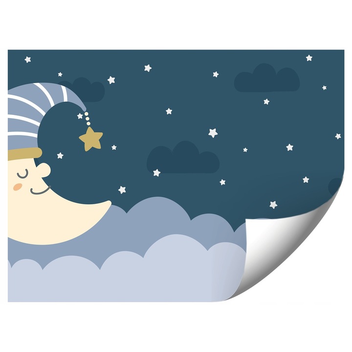 Fototapeta pentru copii, luna noaptea, 368x254cm, culori vii, montaj usor