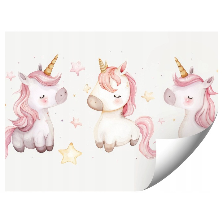 Gyerektapéta, pasztell unikornisok, 294x260cm, flíz anyag, könnyű szerelés