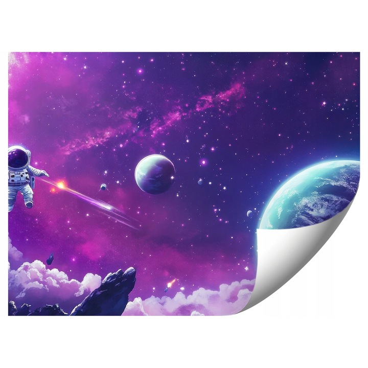 Gyerektapéta, világűr, 400x280cm, élénk színek, könnyű felszerelés, ingyenes útmutató és ragasztó készlet