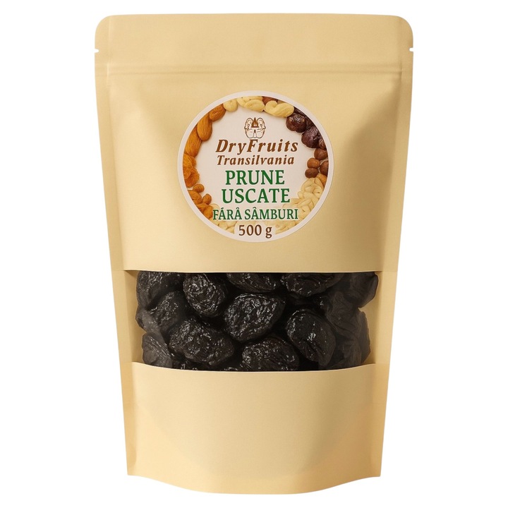 Prune uscate fara sambure, DRY FRUITS TRANSILVANIA, 500g, naturale, dulci