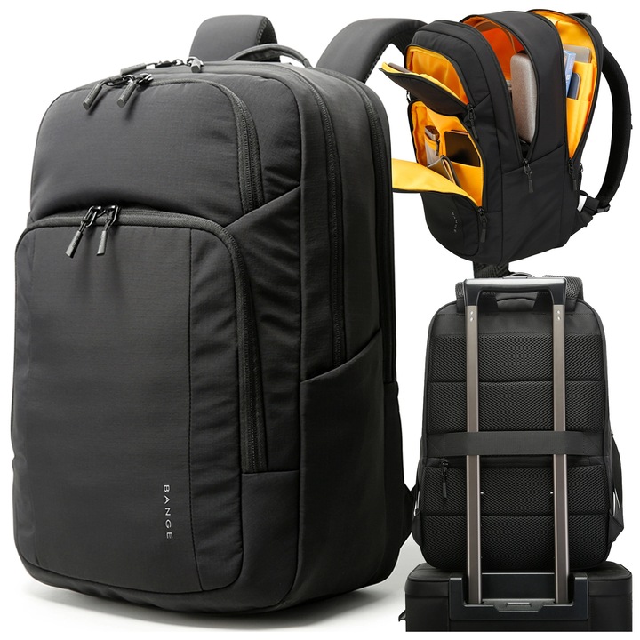 Rucsac laptop Bange 23L, impermeabil, pentru laptop 16,4", cu sistem BioAir, negru, 46x29x18cm