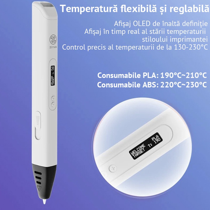 3D toll térbeli rajzoláshoz, Duueyct, 3D nyomtatási technológia, 0.7mm pontosság, állítható hőmérséklet és sebesség, OLED kijelző, felnőtteknek és gyerekeknek, 109m filamentekkel