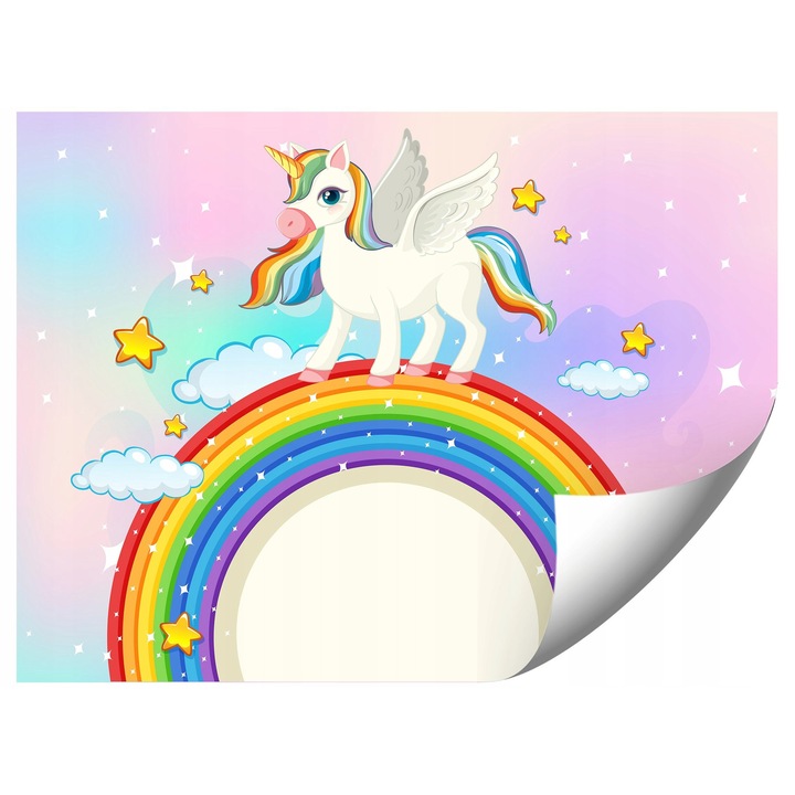 Gyerektapéta, egyszarvúak, 400x280cm, élénk színek, könnyű szerelés, szettben útmutatóval és ingyenes ragasztóval