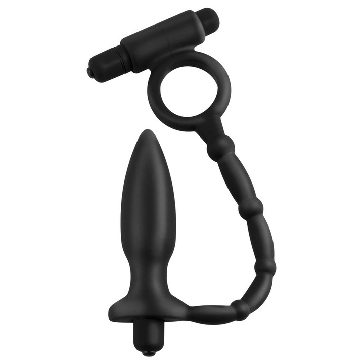 Anális dildó gyűrűvel, Anal Fantasy, szilikon, 10,1cm, fekete