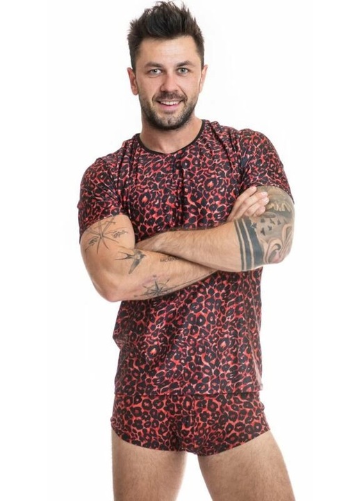 Tricou barbatesti Anais Tribal, rosu, microfibra, imprimeu animalier, set disponibil