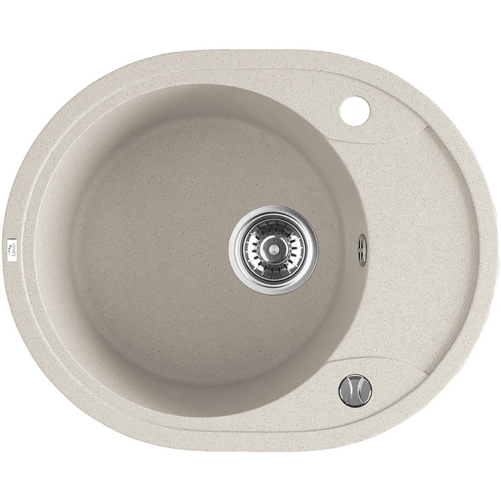 Chiuveta bucatarie Laveo Dafne, 1 compartiment, cu polocieac, granit, alb, 10 ani garantie