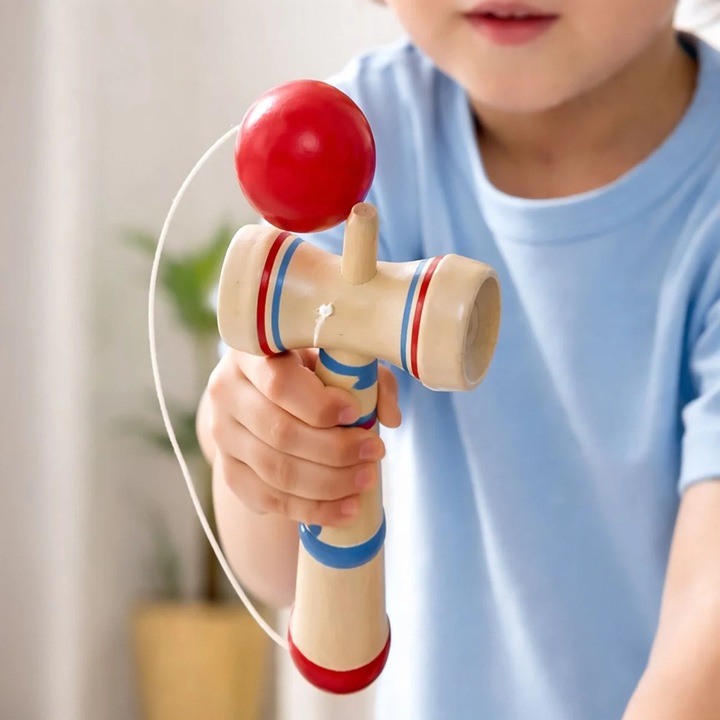 Kendama din lemn, 17 cm, joc de îndemânare, pentru copii și adulți, colorat