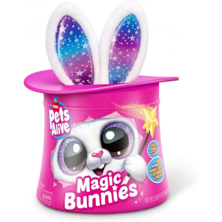 Jucarie interactiva Magic Bunny Surprise Pets Alive Zuru cu lumini si sunete, set surpriza, ALB