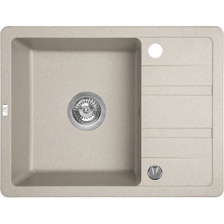 Chiuveta bucatarie Laveo Stella 1 compartiment, 44x58cm, bej/gri/negru, cu automatizare si sifon Space Saving