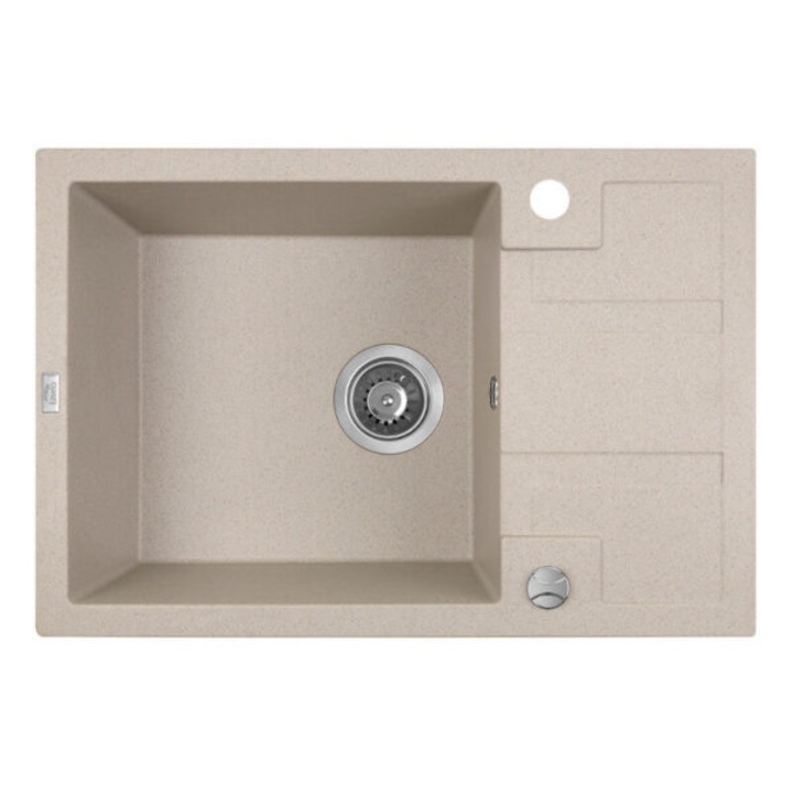 Chiuveta bucatarie Laveo Barbados 1-comora cu polociecare, granit, culoare bej, gri sau negru