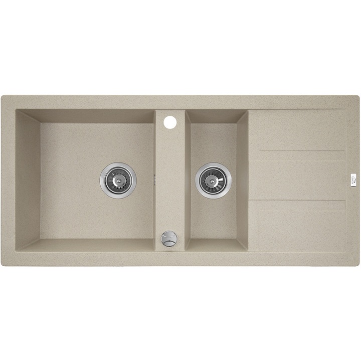 Chiuveta bucatarie Laveo Barbados 1,5-comora cu ocicator, granit, bej, gri, negru