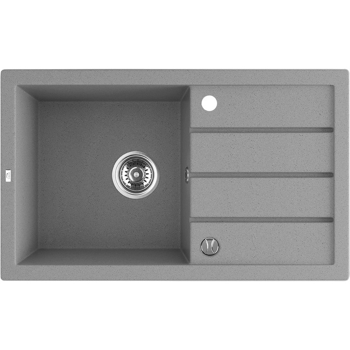 Chiuveta bucatarie Laveo Trzynastka 1-comora cu ociekator, granit, 48x79cm, bej/gri/negru