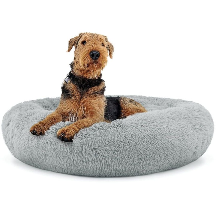 Плюшена подложка за кучета и котки, 53x50x5см, противоплъзгаща, 4см пълнеж, светло сив