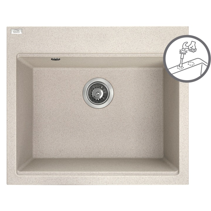 Chiuveta bucatarie Laveo Tau, 1 compartiment, granit, rezistent la temperaturi ridicate, 20x40cm
