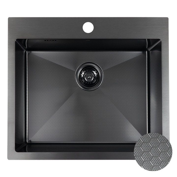 Chiuveta bucatarie Laveo Malawi, inox, mat, cu dozator si scurgator