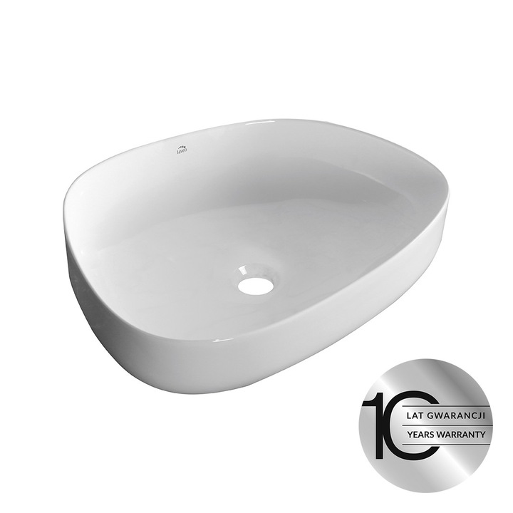 Lavoare ceramica Asymmetric, Laveo, design asimetric, suprafata glazurata, alb, 60x40cm