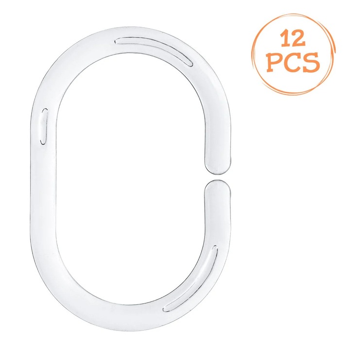 Set 12 inele transparente pentru perdea dus, din policarbonat rezistent, design universal