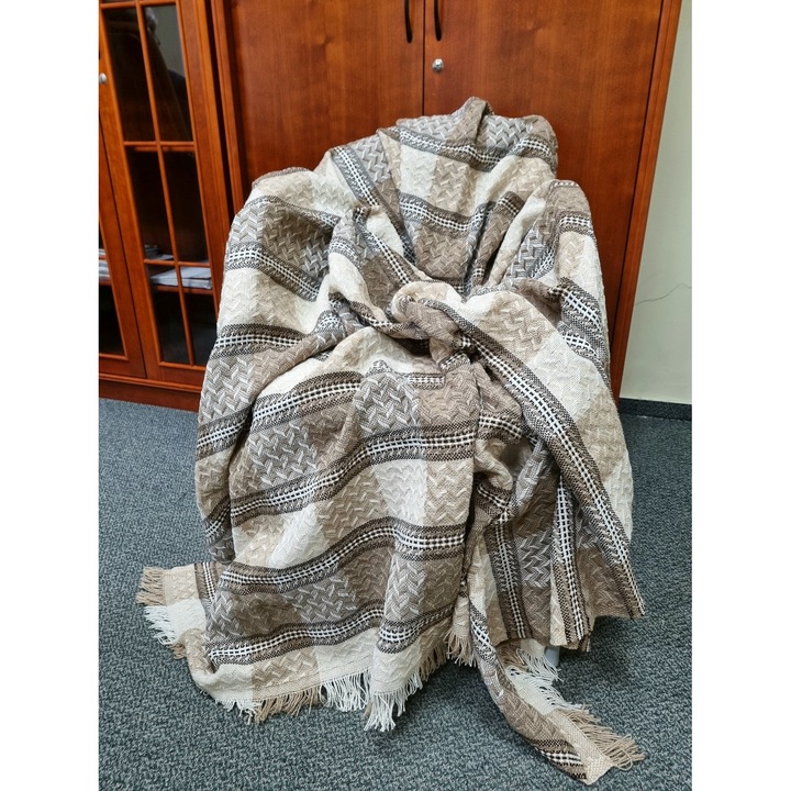 Set decorativ narzuta 170x205cm + 2x fotoliu 60x170cm, bej, material imitativ de lana