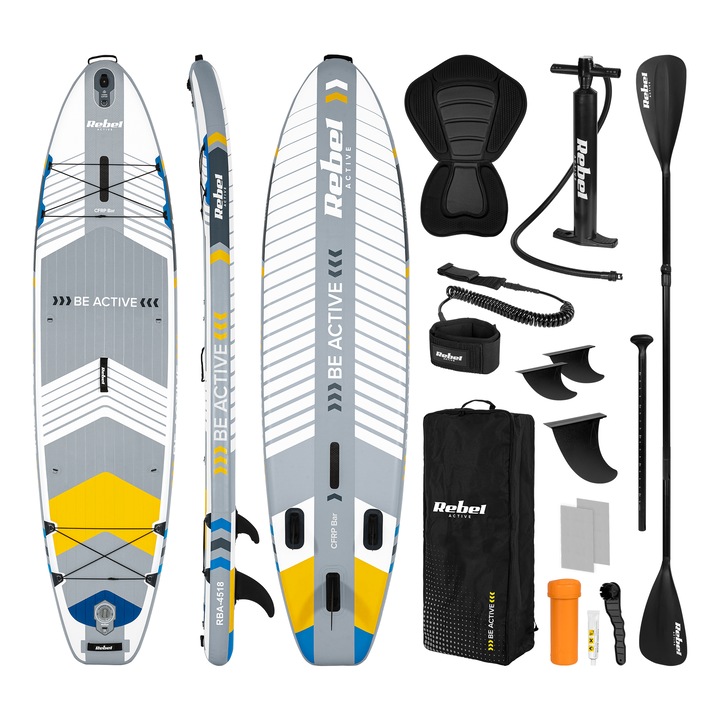SUP дъска Rebel Active RBA-4518, 335см, 220кг, комплект с гребла и раница