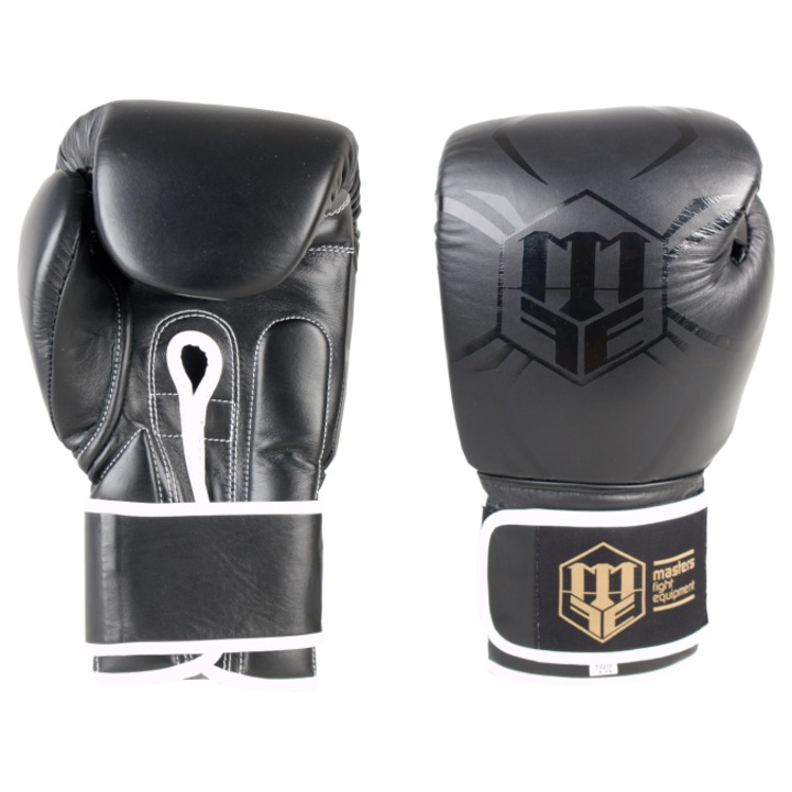 Manusi de box MASTERS RBT-BLACK/BLACK 14 oz, piele, negru, 0,08 cm grosime