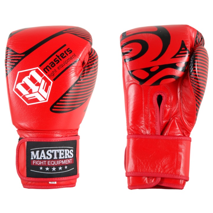 Manusi de box MASTERS RBT-RED, 12 oz, rosii, din piele de bivol, cu inchidere pe arici