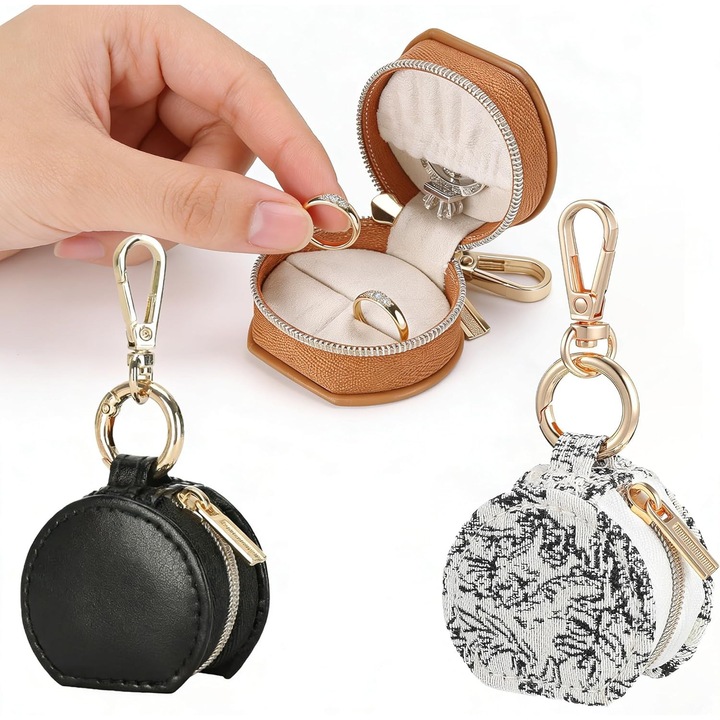 Set 3 Cutii Bijuterii pentru Inel cu Breloc, Cutii Mini pentru Bijuterii de Calatorie, Multicolor, 1.77x1.18x1.96 in