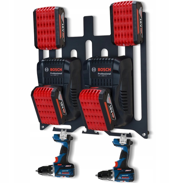 TOPOWN Suport de Perete 3 in 1 pentru Incarcatoare si Acumulatori Bosch 18V