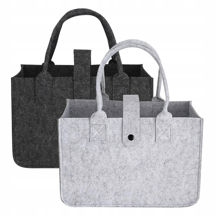 Set 2 genti de cumparaturi din fetru, 30x18x20cm, negru/gri, design modern, capacitate mare