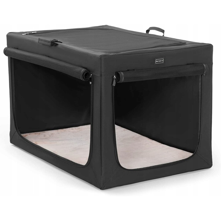 Transporter pentru caini PetsFit, pliabil, negru, 90,5x61x58,5cm, usor de instalat