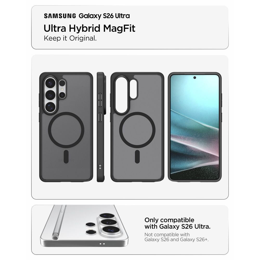 Husă Spigen Ultra Hybrid MagSafe pentru Samsung Galaxy S26 Ultra, negru fumuriu, slim, rezistentă la șocuri