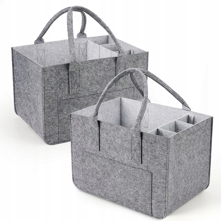 Set 2 pungi de cumparaturi, 30L, cu 3 compartimente, gri, 40x27x27cm