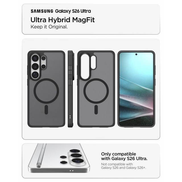 Carcasa Spigen Ultra Hybrid pentru Samsung Galaxy S26 Ultra, Anti-Soc, Frost Black, Kit Curatare Inclus