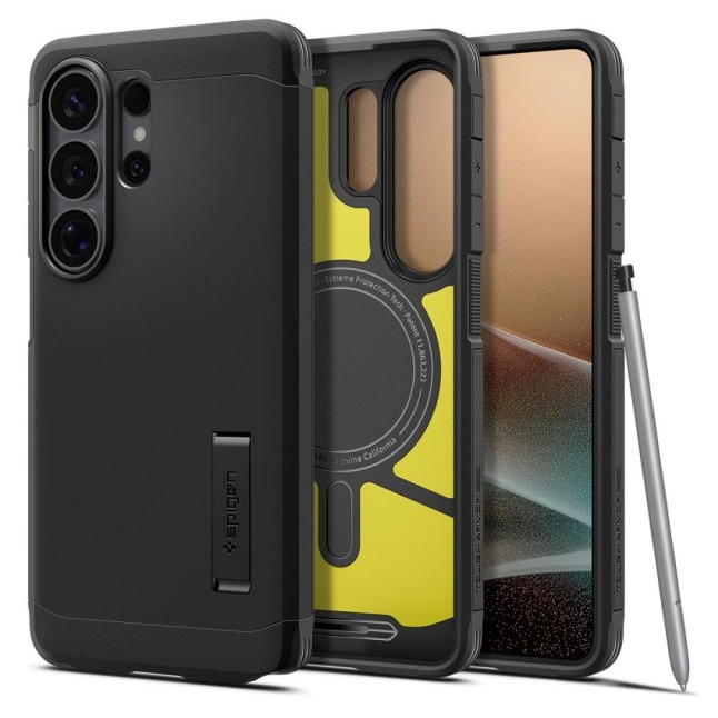 Husă Spigen Tough Armor, antișoc, neagră, pentru Samsung Galaxy S26 ULTRA, kit curățare inclus