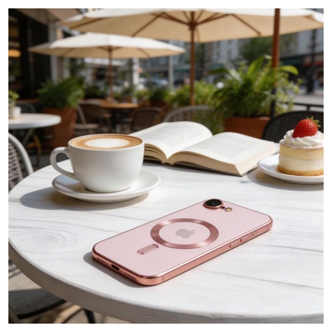 Husă Upzz Electro Magsafe, protecție cameră din sticlă, roz, compatibilă cu iPhone 17e
