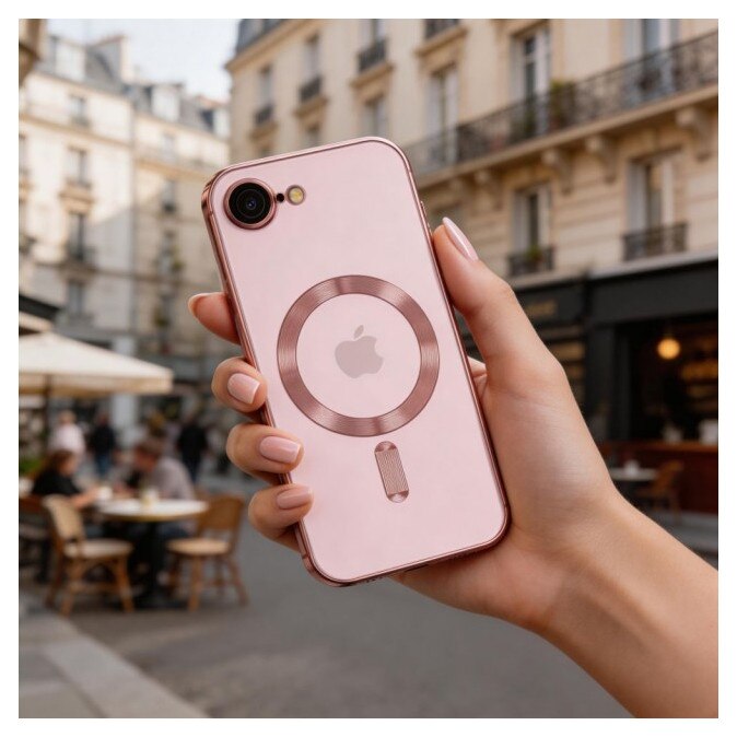Husă Upzz Electro Magsafe, protecție cameră din sticlă, roz, compatibilă cu iPhone 17e