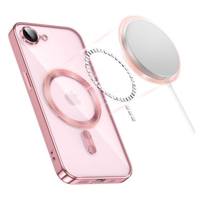 Husă Upzz Electro Magsafe, protecție cameră din sticlă, roz, compatibilă cu iPhone 17e