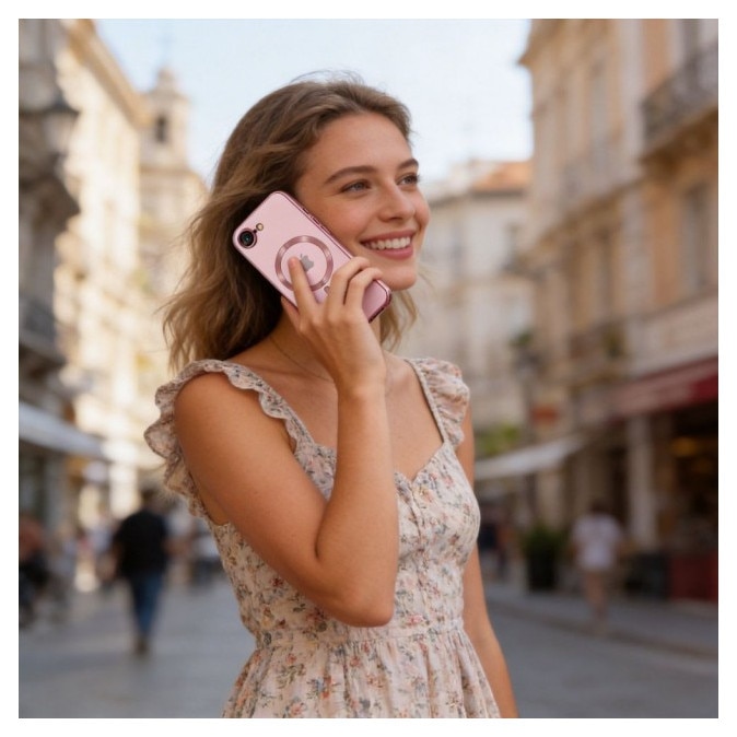 Husă Upzz Electro Magsafe, protecție cameră din sticlă, roz, compatibilă cu iPhone 17e