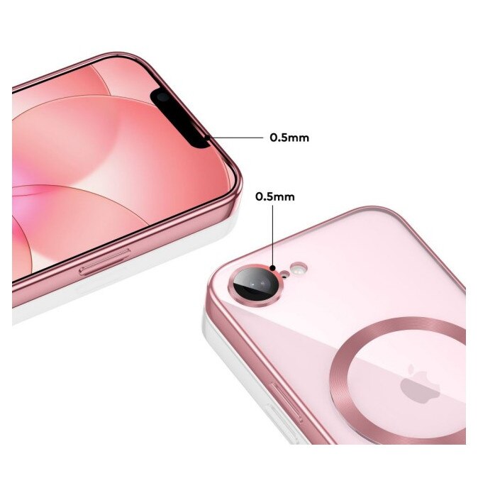 Husă Upzz Electro Magsafe, protecție cameră din sticlă, roz, compatibilă cu iPhone 17e