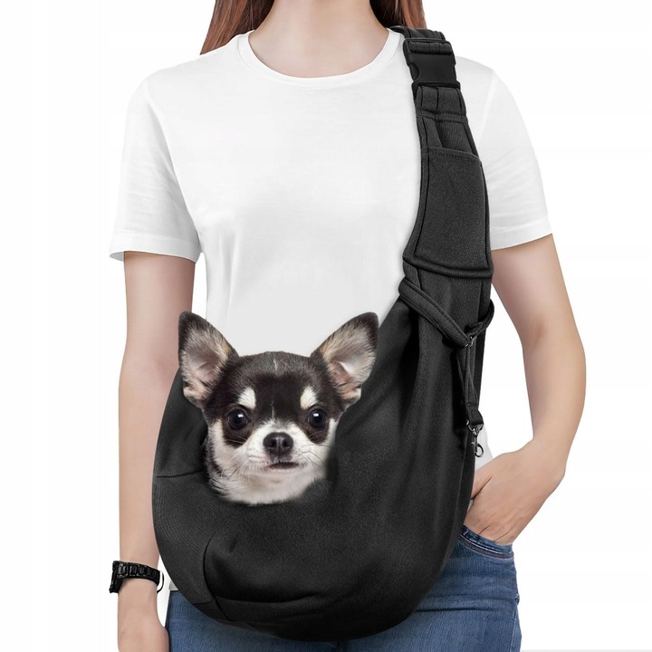 Pawaboo hordozótáska állatoknak, fekete, kisméretű kutyáknak és macskáknak, állítható pánttal, crossbody design