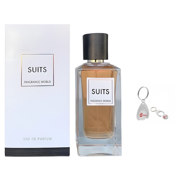 Apa de Parfum Fragrance World Suits, Unisex, 100 ml cu Breloc Personalizat