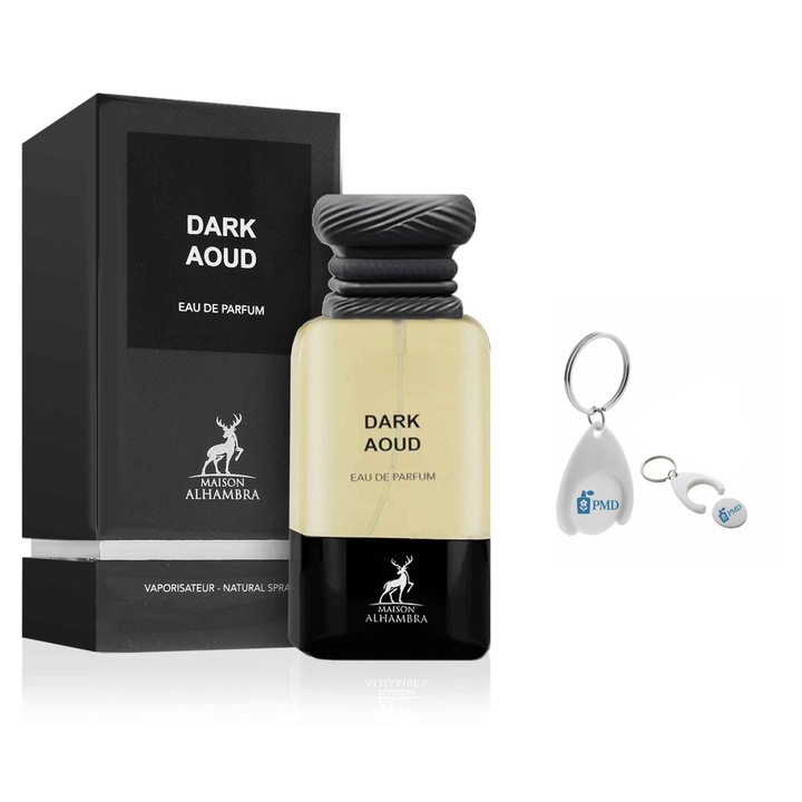 Alhambra Dark Aoud Eau de Parfum, Férfi, 80 ml, Személyre szabott kulcstartóval