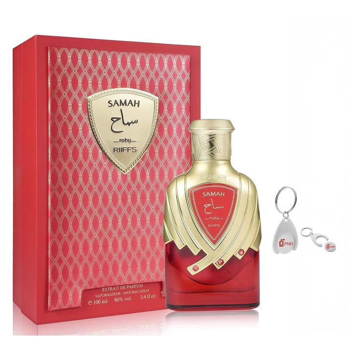 Set Extract de Parfum Samah Ruby, Riiffs, Femei, 100ml cu Breloc Personalizat PMD