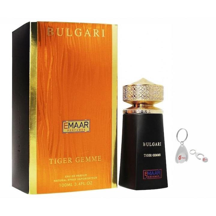 Emaar Bulgari Tiger Gemme Eau de Parfum szett, Unisex, 100ml személyre szabott "PMD" kulcstartóval
