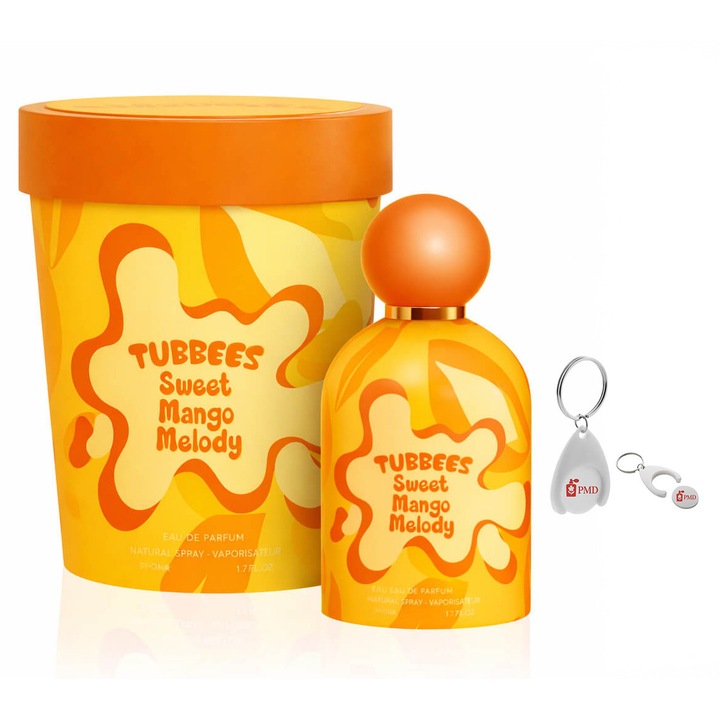 Tubbees Sweet Mango Melody, Grandeur Elite, gyermek parfüm szett, 50ml, személyre szabott kulcstartóval